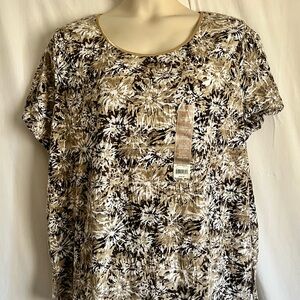 White Stag Jacquard Short Sleeve Brown and Cream Top